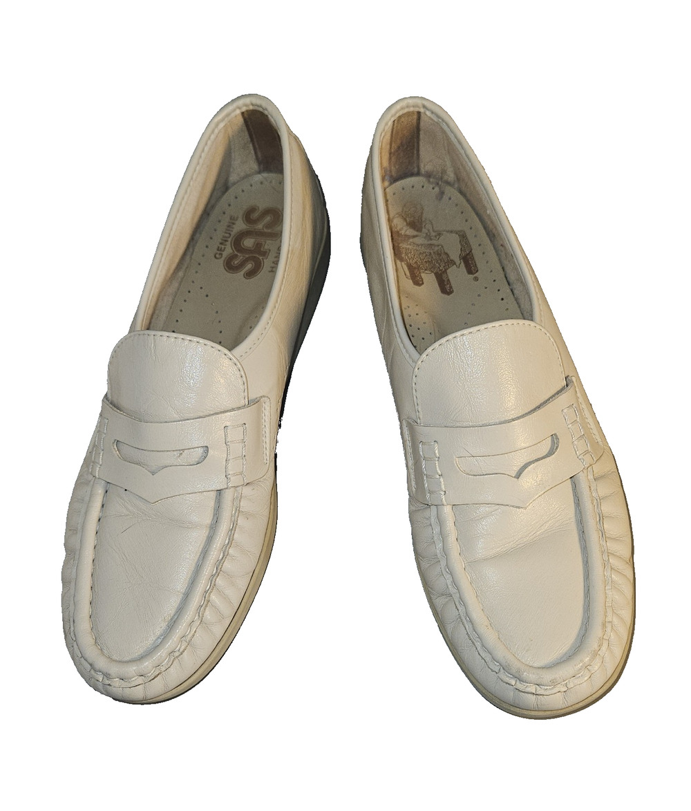 SAS No Tie Penny Loafers Women Size 9 A Beige Tan Comfort Soft Leather Shoes
